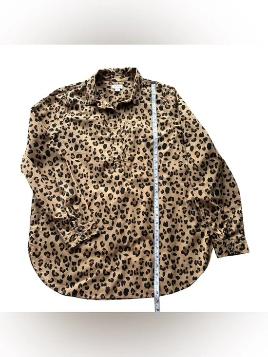 J.Crew Leopard Print Popover Top Women’s Medium Brown Black Cotton Stretch - Picture 7 of 8
